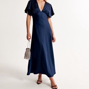 Flutter Sleeve Satin Maxi Dress